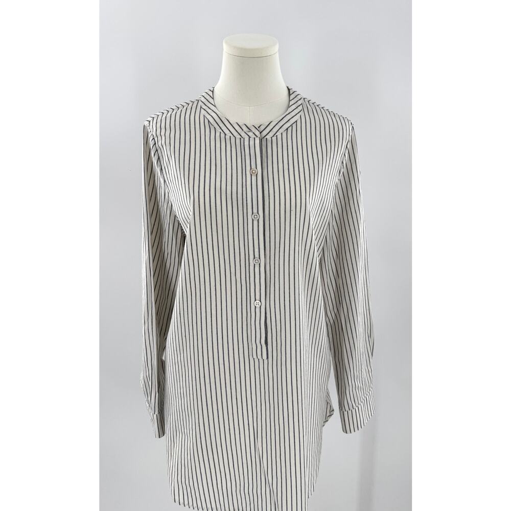 Jenni Kayne White Black Hampton Stripe Tunic Top Long Sleeve Shirt Button Up L